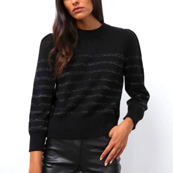Rails NEW Allegra Cashmere Cotton Metallic Stripe Sweater Black Silver Medium - Picture 2 of 13